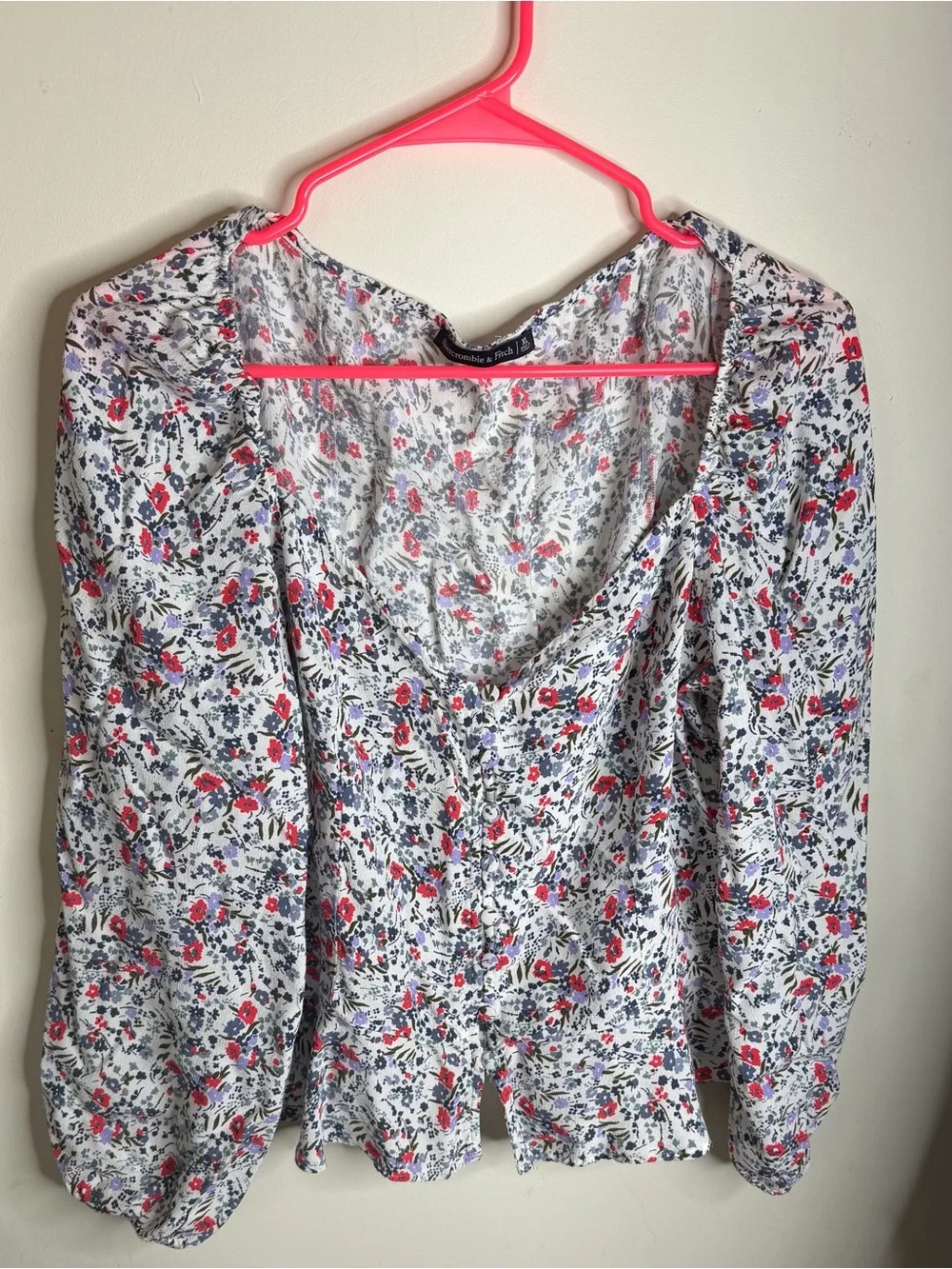 Abercrombie & Fitch White Floral Puff Sleeve Blouse